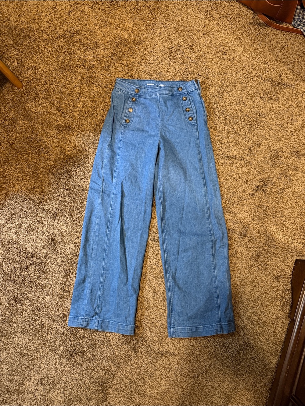 Old Navy Light Blue High-Waist Wide Leg Jeans with Button Detail
